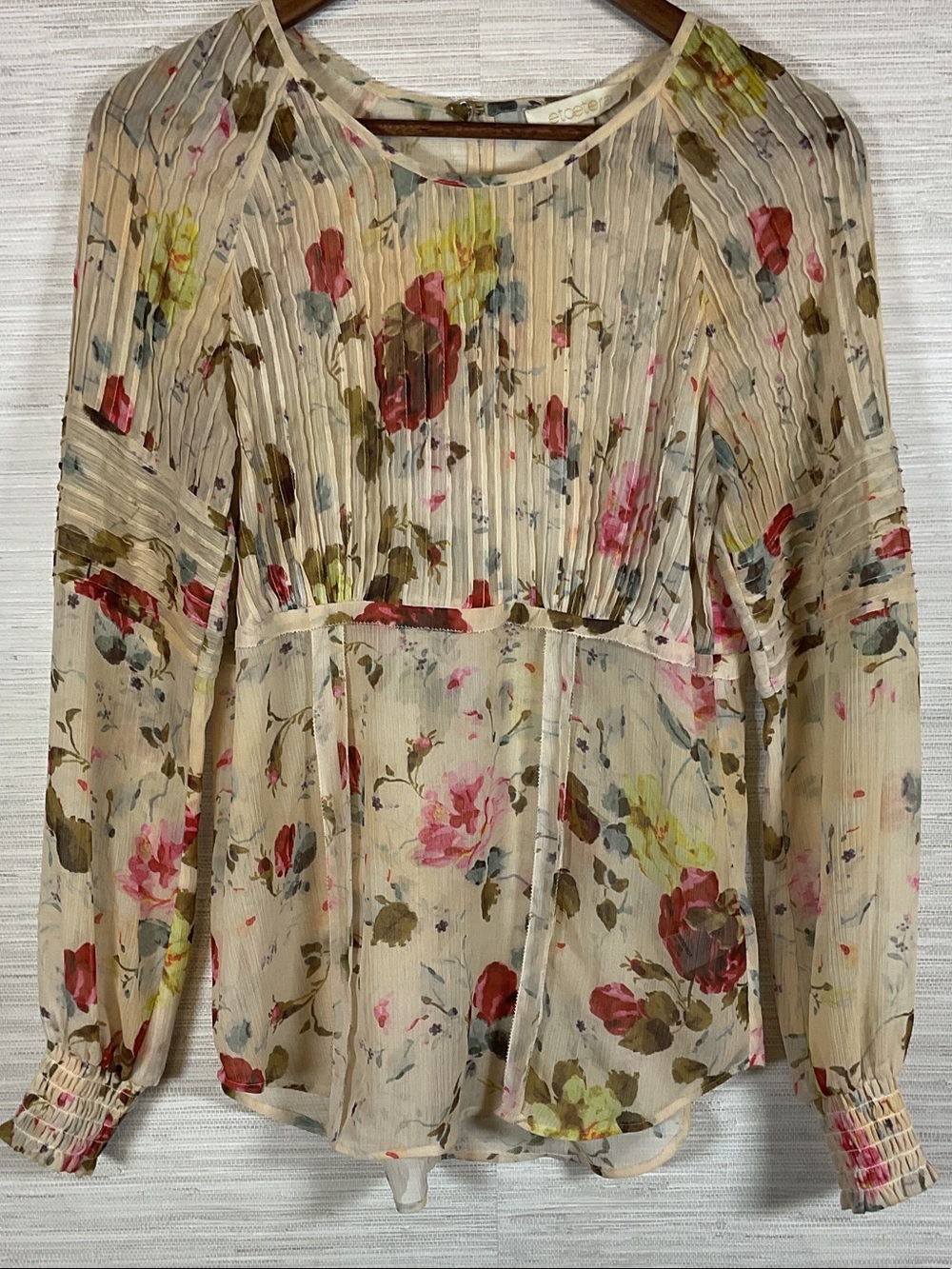 Etcetera Floral Sheer Pleated Blouse Size 4 Multicolor